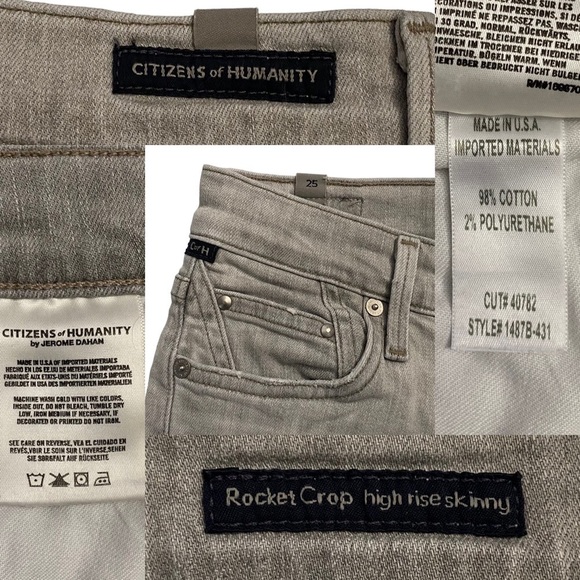 Citizens of Humanity Rocket High Rise Crop Skinny Jeans Sunbaked Gray Stretch 25 - Picture 4 of 16